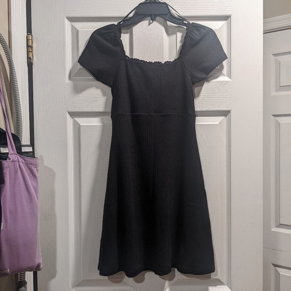 Lace Trim Black Mini Dress with Flared Skirt size small - Picture 3 of 7